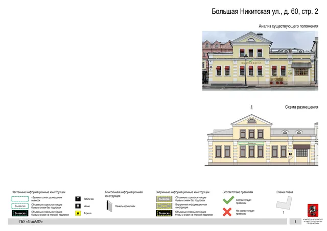 Большая Никитская ул., д. 60, стр. 2 · PDF 10 Архитектурная концепция размещения вывесок — Большая никитская улица, 60, стр. 2, Москва, страница PDF 10 · Документ по адресу · АХК № 50 от 26.02.2024