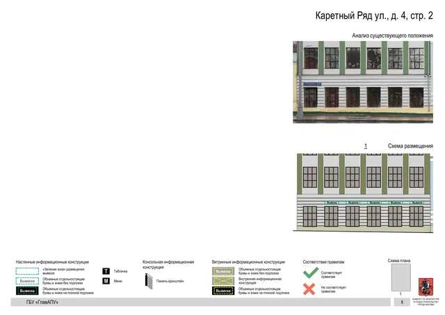 Архитектурная концепция размещения вывесок — Каретный ряд улица, 4, стр. 2, Москва, страница PDF 11 · Документ по адресу · Архитектурно-художественная концепция · 2017 год