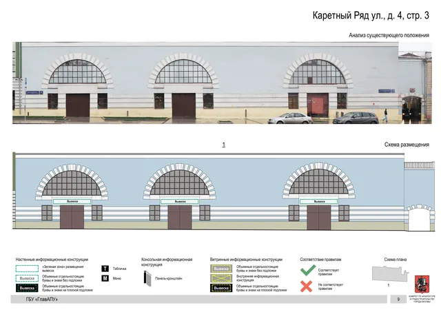 Архитектурная концепция размещения вывесок — Каретный ряд улица, 4, стр. 3, Москва, страница PDF 12 · Документ по адресу · Архитектурно-художественная концепция · 2017 год