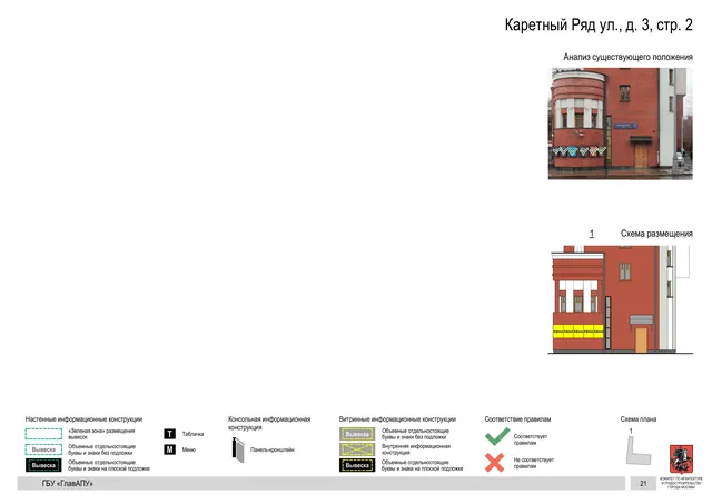 Архитектурная концепция размещения вывесок — Каретный ряд улица, 3, стр. 2, Москва, страница PDF 24 · Документ по адресу · Архитектурно-художественная концепция · 2017 год
