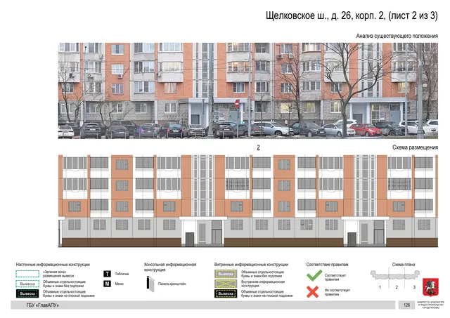 Щелковское ш., д. 26, корп. 2, (лист 2 из 3) · PDF 126 Архитектурная концепция размещения вывесок — Щелковское шоссе, 26, корп. 2, Москва, лист 2 из 3 · Документ по адресу · АХК № 2655 от 03.12.2025