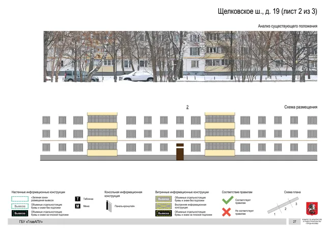 Архитектурная концепция размещения вывесок — Щелковское шоссе, 19, Москва, лист 2 из 3 · Документ по адресу · АХК № 2655 от 03.12.2025