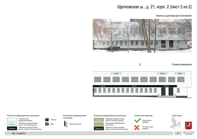 Щелковское ш., д. 21, корп. 2 (лист 2 из 2) · PDF 31 Архитектурная концепция размещения вывесок — Щелковское шоссе, 21, корп. 2, Москва, лист 2 из 2 · Документ по адресу · АХК № 2655 от 03.12.2025