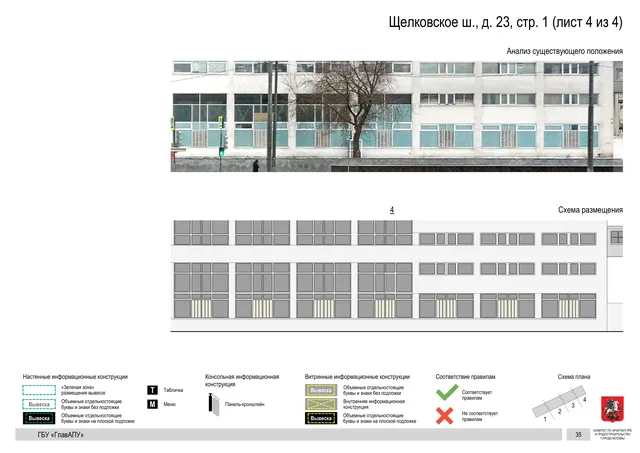 Архитектурная концепция размещения вывесок — Щелковское шоссе, 23, стр. 1, Москва, лист 4 из 4 · Документ по адресу · АХК № 2655 от 03.12.2025