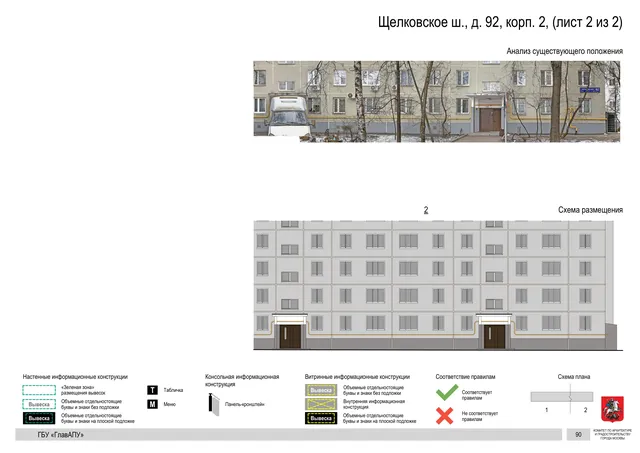Щелковское ш., д. 92, корп. 2, (лист 2 из 2) · PDF 90 Архитектурная концепция размещения вывесок — Щелковское шоссе, 92, корп. 2, Москва, лист 2 из 2 · Документ по адресу · АХК № 2655 от 03.12.2025