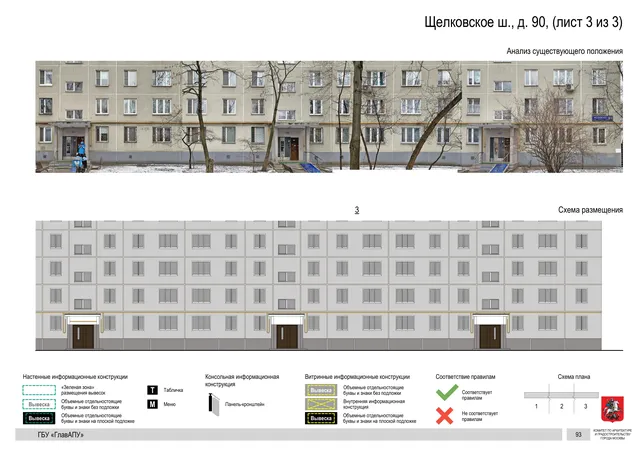 Щелковское ш., д. 90, (лист 3 из 3) · PDF 93 Архитектурная концепция размещения вывесок — Щелковское шоссе, 90, Москва, лист 3 из 3 · Документ по адресу · АХК № 2655 от 03.12.2025