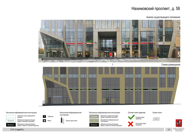 Архитектурная концепция размещения вывесок — Нахимовский проспект, 58, Москва, страница PDF 11 · Документ по адресу · Архитектурно-художественная концепция · 2016 год