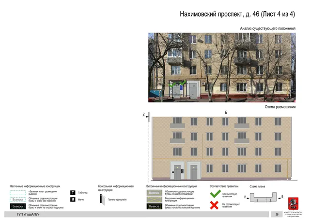 Архитектурная концепция размещения вывесок — Нахимовский проспект, 46, Москва, лист 4 из 4 · Документ по адресу · Архитектурно-художественная концепция · 2016 год
