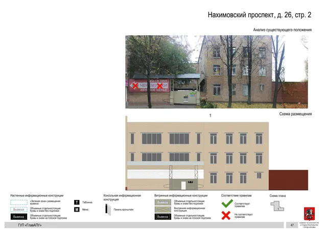 Архитектурная концепция размещения вывесок — Нахимовский проспект, 26, стр. 2, Москва, страница PDF 46 · Документ по адресу · Архитектурно-художественная концепция · 2016 год