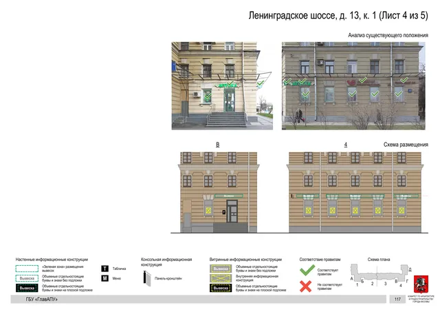 Архитектурная концепция размещения вывесок — Ленинградское шоссе, 13, корп. 1, Москва, лист 4 из 5 · Документ по адресу · Архитектурно-художественная концепция · 2020 год