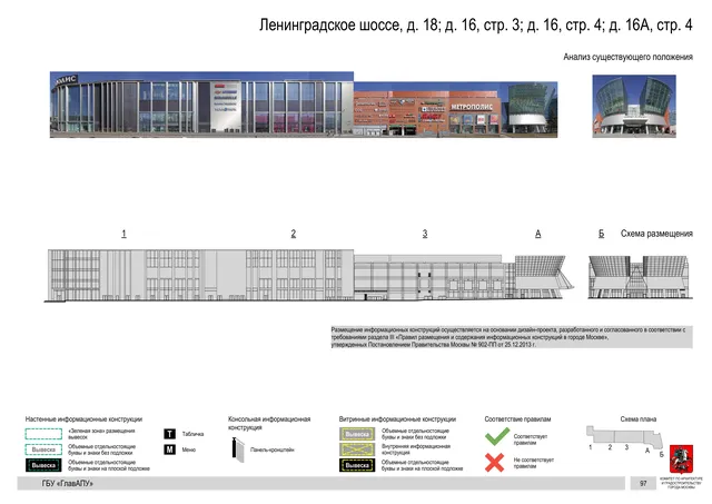 Архитектурная концепция размещения вывесок — Ленинградское шоссе, 16А, стр. 4, Москва, страница PDF 99 · Документ по адресу · Архитектурно-художественная концепция · 2020 год