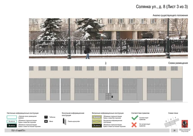 Архитектурная концепция размещения вывесок — Солянка улица, 8, Москва, лист 3 из 3 · Документ по адресу · Архитектурно-художественная концепция