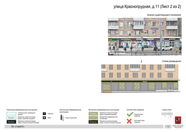 Архитектурная концепция размещения вывесок — Краснопрудная улица, 11, Москва, лист 2 из 2 · Документ по адресу · Архитектурно-художественная концепция · 2019 год