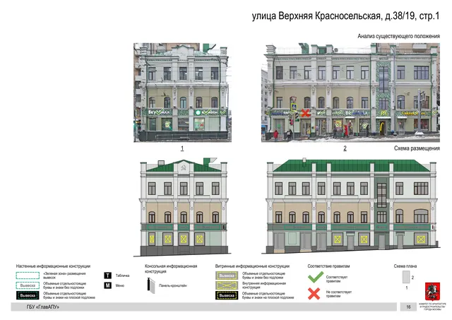 Архитектурная концепция размещения вывесок — Верхняя красносельская улица, 38/19, стр. 1, Москва, страница PDF 18 · Документ по адресу · Архитектурно-художественная концепция · 2019 год