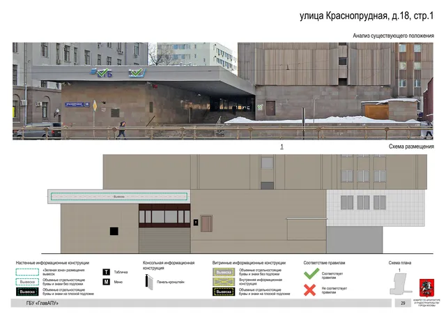 Архитектурная концепция размещения вывесок — Краснопрудная улица, 18, стр. 1, Москва, страница PDF 32 · Документ по адресу · Архитектурно-художественная концепция · 2019 год