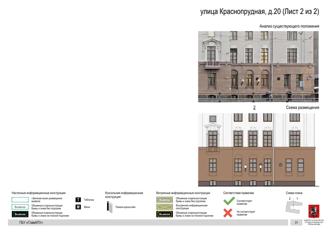 Архитектурная концепция размещения вывесок — Краснопрудная улица, 20, Москва, лист 2 из 2 · Документ по адресу · Архитектурно-художественная концепция · 2019 год