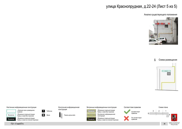 Архитектурная концепция размещения вывесок — Краснопрудная улица, 22-24, Москва, лист 5 из 5 · Документ по адресу · Архитектурно-художественная концепция · 2019 год