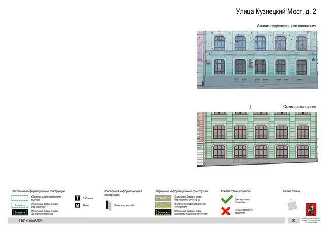 Улица Кузнецкий Мост, д. 2 · PDF 33 Архитектурная концепция размещения вывесок — Кузнецкий мост улица, 2, Москва, страница PDF 33 · Документ по адресу · Архитектурно-художественная концепция