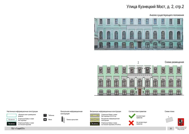 Улица Кузнецкий Мост, д. 2, стр.2 · PDF 34 Архитектурная концепция размещения вывесок — Кузнецкий мост улица, 2, стр. 2, Москва, страница PDF 34 · Документ по адресу · Архитектурно-художественная концепция