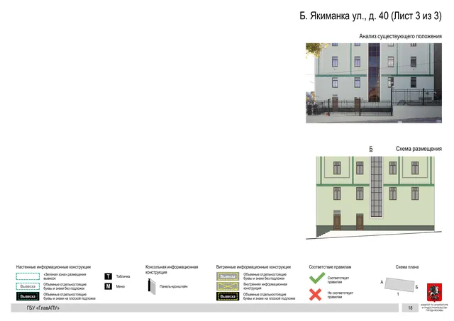 Б. Якиманка ул., д. 40 (Лист 3 из 3) · PDF 20 Архитектурная концепция размещения вывесок — Большая якиманка улица, 40, Москва, лист 3 из 3 · Документ по адресу · Архитектурно-художественная концепция