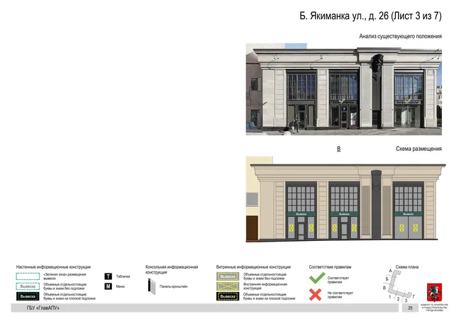 Архитектурная концепция размещения вывесок — Большая якиманка улица, 26, Москва, лист 3 из 7 · Документ по адресу · Архитектурно-художественная концепция