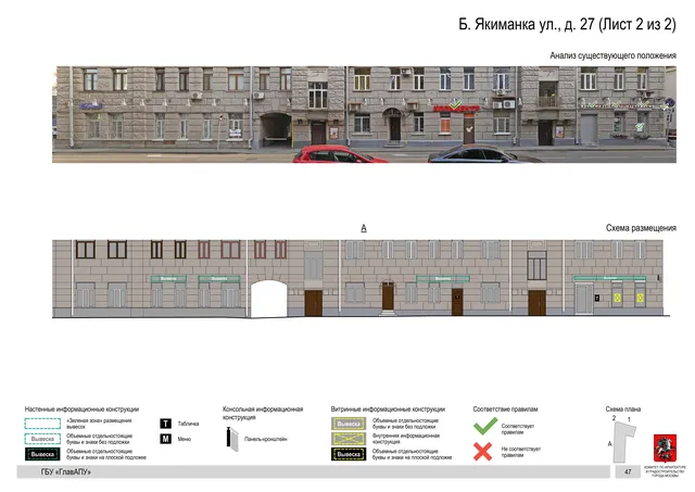 Б. Якиманка ул., д. 27 (Лист 2 из 2) · PDF 50 Архитектурная концепция размещения вывесок — Большая якиманка улица, 27, Москва, лист 2 из 2 · Документ по адресу · Архитектурно-художественная концепция