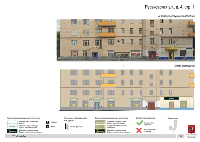 Архитектурная концепция размещения вывесок — Русаковская улица, 4, стр. 1, Москва, страница PDF 42 · Документ по адресу · Архитектурно-художественная концепция · 2020 год