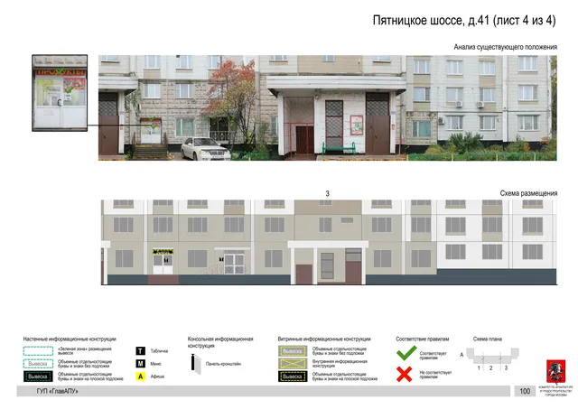Архитектурная концепция размещения вывесок — Пятницкое шоссе, 41, Москва, лист 4 из 4 · Документ по адресу · Архитектурно-художественная концепция · 2016 год