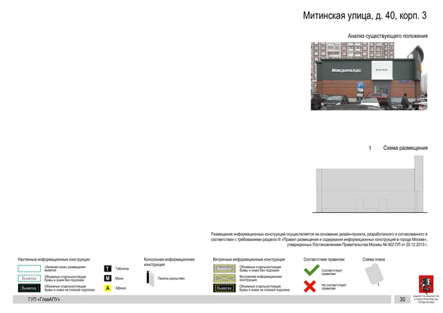 Архитектурная концепция размещения вывесок — Митинская улица, 40, корп. 3, Москва, страница PDF 30 · Документ по адресу · Архитектурно-художественная концепция · 2016 год
