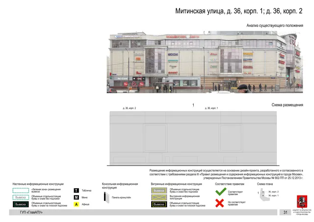Архитектурная концепция размещения вывесок — Митинская улица, 36, корп. 2, Москва, страница PDF 31 · Документ по адресу · Архитектурно-художественная концепция · 2016 год