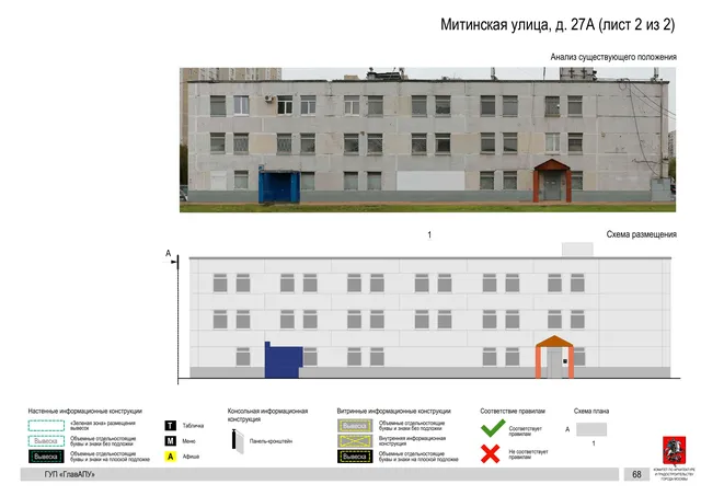 Архитектурная концепция размещения вывесок — Митинская улица, 27А, Москва, лист 2 из 2 · Документ по адресу · Архитектурно-художественная концепция · 2016 год