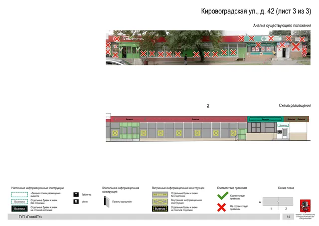 Архитектурная концепция размещения вывесок — Кировоградская улица, 42, Москва, лист 3 из 3 · Документ по адресу · Архитектурно-художественная концепция · 2016 год