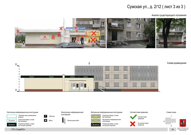Архитектурная концепция размещения вывесок — Сумская улица, 2/12, Москва, лист 3 из 3 · Документ по адресу · Архитектурно-художественная концепция · 2016 год