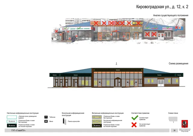 Архитектурная концепция размещения вывесок — Кировоградская улица, 12, корп. 2, Москва, страница PDF 39 · Документ по адресу · Архитектурно-художественная концепция · 2016 год