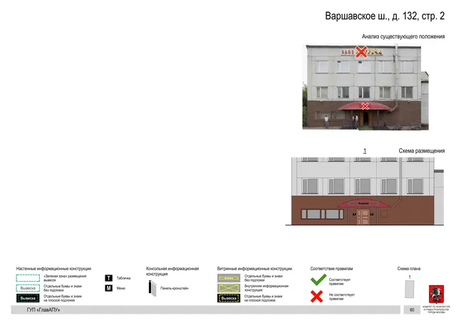 Архитектурная концепция размещения вывесок — Варшавское шоссе, 132, стр. 2, Москва, страница PDF 60 · Документ по адресу · Архитектурно-художественная концепция · 2016 год