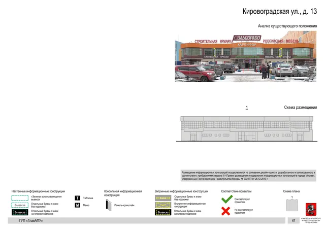 Архитектурная концепция размещения вывесок — Кировоградская улица, 13, Москва, страница PDF 67 · Документ по адресу · Архитектурно-художественная концепция · 2016 год