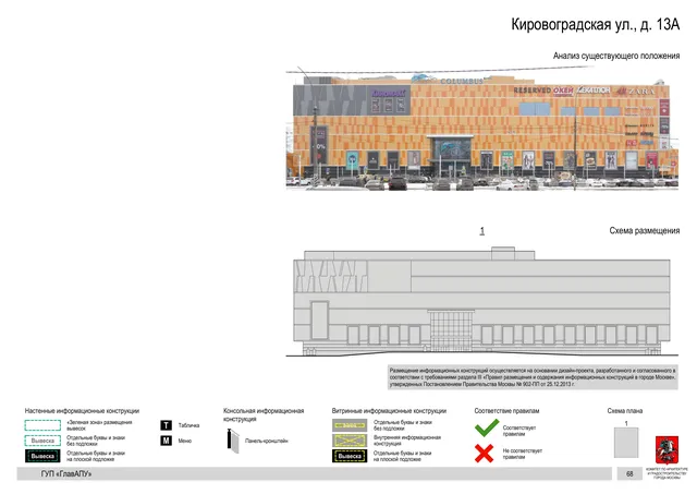 Архитектурная концепция размещения вывесок — Кировоградская улица, 13А, Москва, страница PDF 68 · Документ по адресу · Архитектурно-художественная концепция · 2016 год