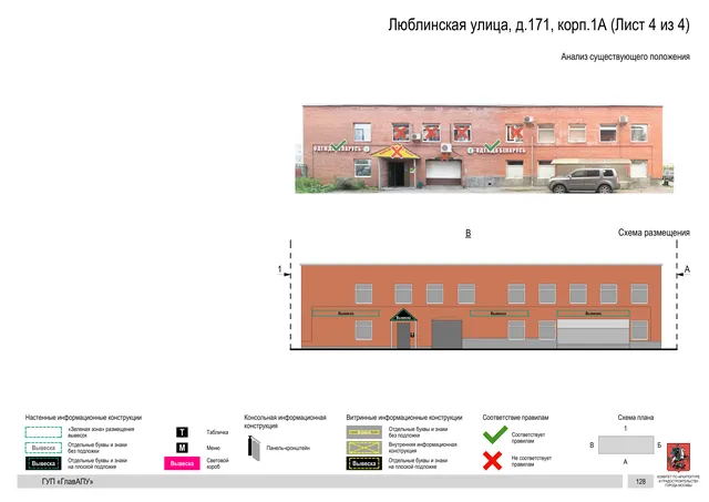Архитектурная концепция размещения вывесок — Люблинская улица, 171, корп. 1А, Москва, лист 4 из 4 · Документ по адресу · Архитектурно-художественная концепция · 2016 год