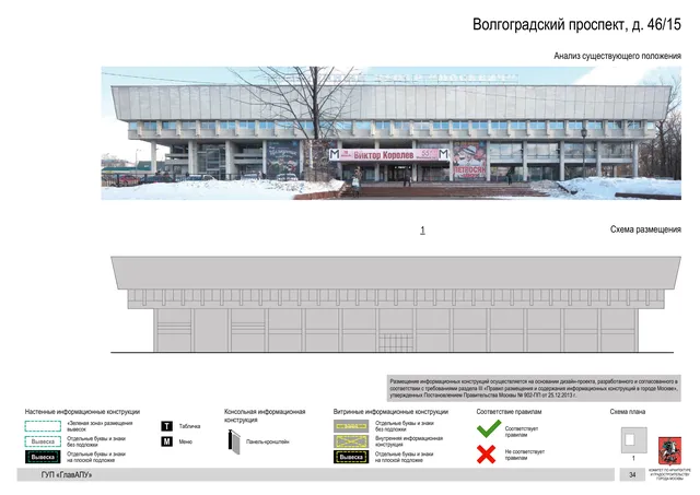 Архитектурная концепция размещения вывесок — Волгоградский проспект, 46/15, Москва, страница PDF 36 · Документ по адресу · Архитектурно-художественная концепция · 2016 год