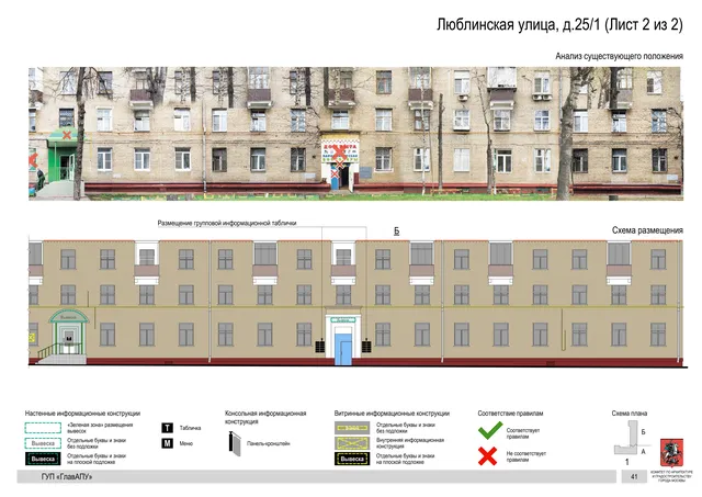 Архитектурная концепция размещения вывесок — Люблинская улица, 25/1, Москва, лист 2 из 2 · Документ по адресу · Архитектурно-художественная концепция · 2016 год