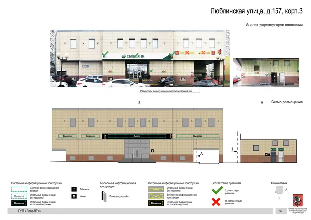 Архитектурная концепция размещения вывесок — Люблинская улица, 157, корп. 3, Москва, страница PDF 99 · Документ по адресу · Архитектурно-художественная концепция · 2016 год