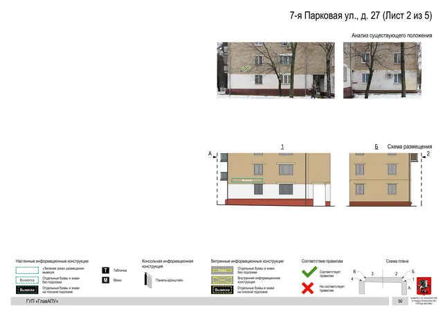 Архитектурная концепция размещения вывесок — 7-я парковая улица, 27, Москва, лист 2 из 5 · Документ по адресу · Архитектурно-художественная концепция · 2016 год