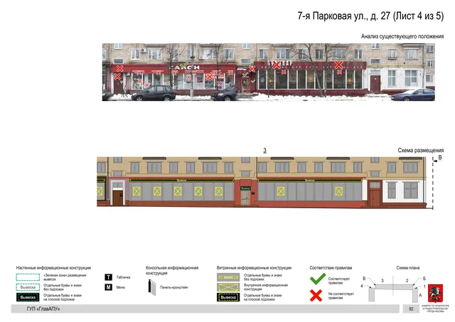 Архитектурная концепция размещения вывесок — 7-я парковая улица, 27, Москва, лист 4 из 5 · Документ по адресу · Архитектурно-художественная концепция · 2016 год