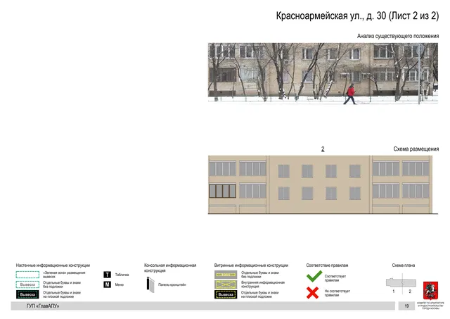 Архитектурная концепция размещения вывесок — Красноармейская улица, 30, Москва, лист 2 из 2 · Документ по адресу · Архитектурно-художественная концепция · 2016 год