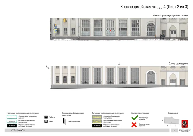 Архитектурная концепция размещения вывесок — Красноармейская улица, 4, Москва, лист 2 из 3 · Документ по адресу · Архитектурно-художественная концепция · 2016 год
