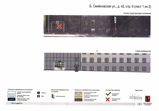 Б. Семёновская ул., д. 42, стр. 6 (лист 1 из 2) · PDF 33 Архитектурная концепция размещения вывесок — Б семеновская улица, 42, стр. 6, Москва, лист 1 из 2 · Документ по адресу · АХК № 247 от 08.04.2019