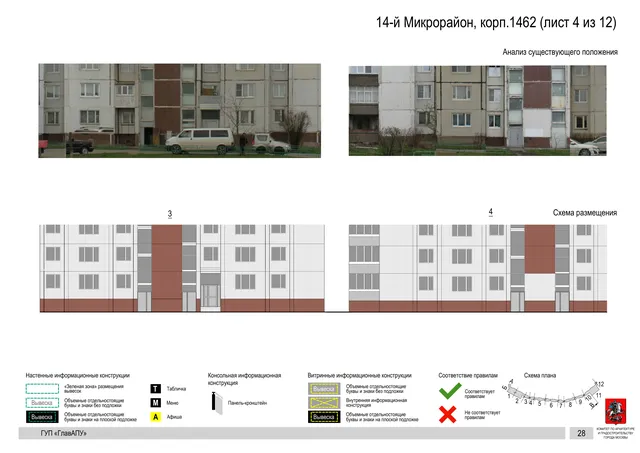 Архитектурная концепция размещения вывесок — 14-й микрорайон, корп. 1462, Москва, лист 4 из 12 · Документ по адресу · Архитектурно-художественная концепция · 2016 год