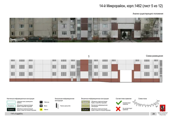 Архитектурная концепция размещения вывесок — 14-й микрорайон, корп. 1462, Москва, лист 5 из 12 · Документ по адресу · Архитектурно-художественная концепция · 2016 год