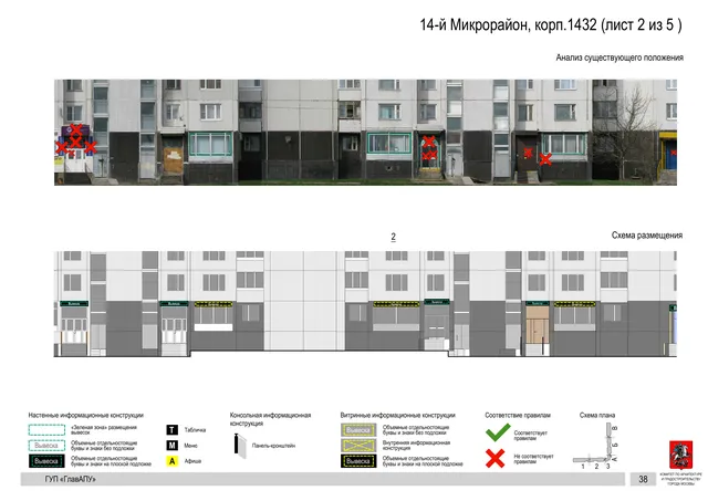 Архитектурная концепция размещения вывесок — 14-й микрорайон, корп. 1432, Москва, лист 2 из 5 · Документ по адресу · Архитектурно-художественная концепция · 2016 год