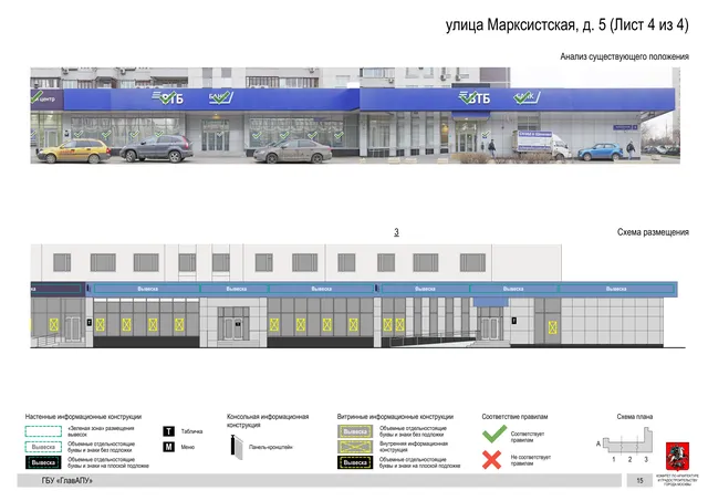 Архитектурная концепция размещения вывесок — Марксистская улица, 5, Москва, лист 4 из 4 · Документ по адресу · Архитектурно-художественная концепция · 2019 год